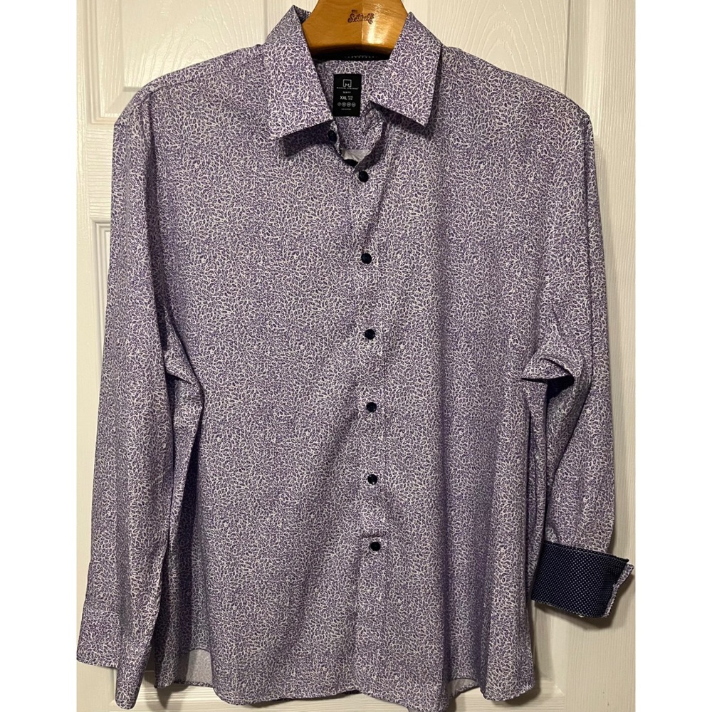 Michael Strahan Mens XXL Slim Fit Purple Floral Silk-feel Button Down Shirt